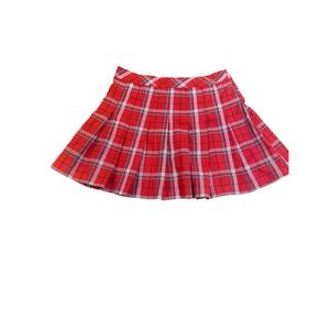 HM Divided Red Plaid Pleated Mini Skirt Size 10 With Side Zipper